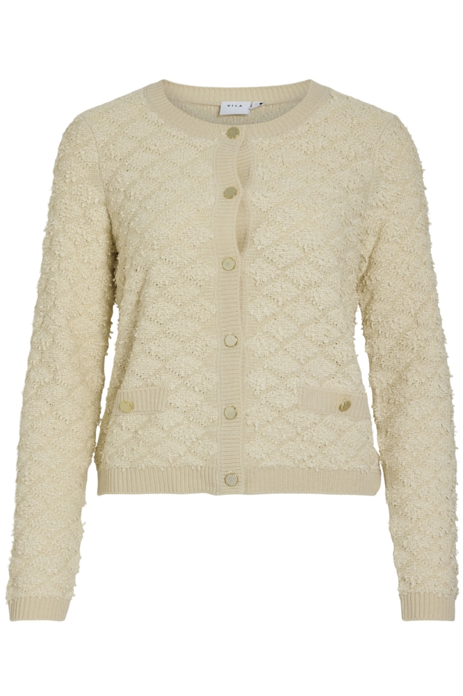 VIINEYAH O-NECK L/S BUTTON KNIT CAR 14104613 BIRCH/GOLD BUTTO