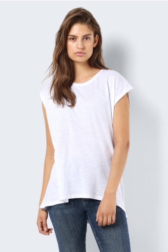 Noisy may T-shirt NMMATHILDE S/S LOOSE LONG TOP FWD N 27002573 Bright White