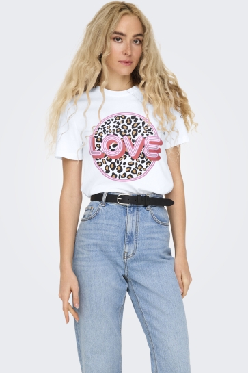 Only T-shirt ONLARIYA LIFE REG S/S LOVE TOP BOX 15343191 BRIGHT WHITE/LOVE