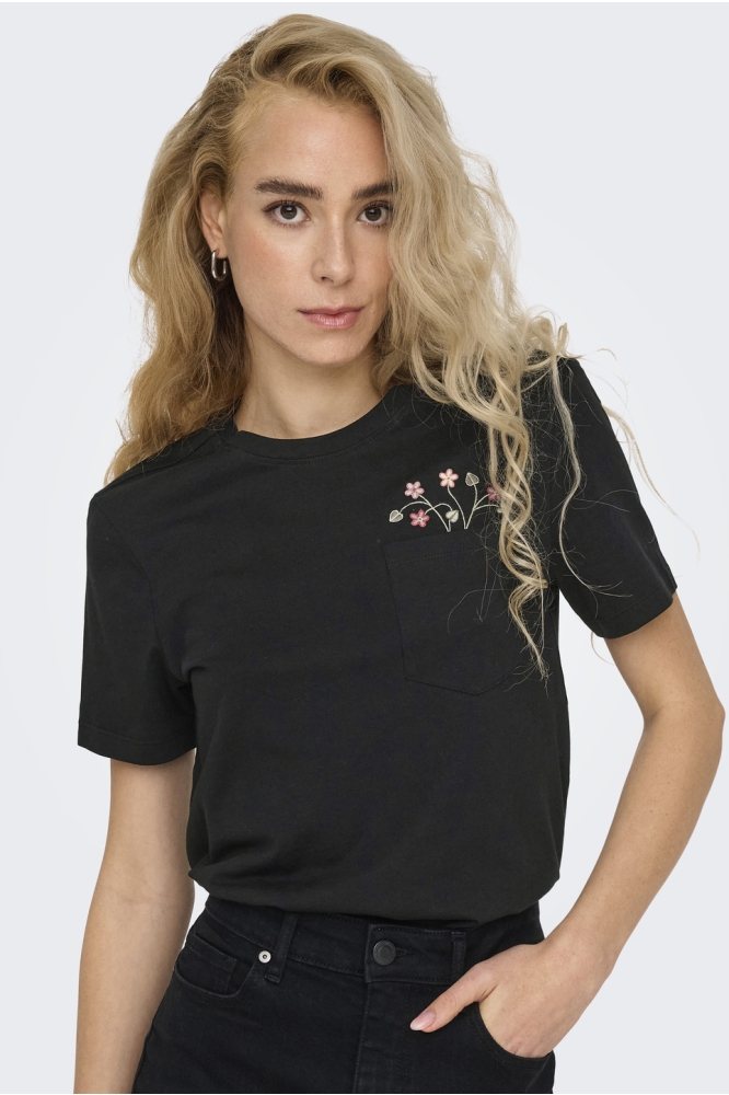 ONLPOLLY LIFE REG S/S POCKET TOP BO 15317989 Black/Flower bouquet