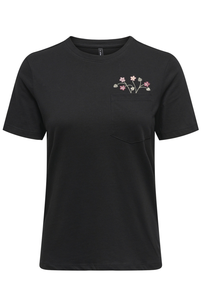 ONLPOLLY LIFE REG S/S POCKET TOP BO 15317989 Black/Flower bouquet