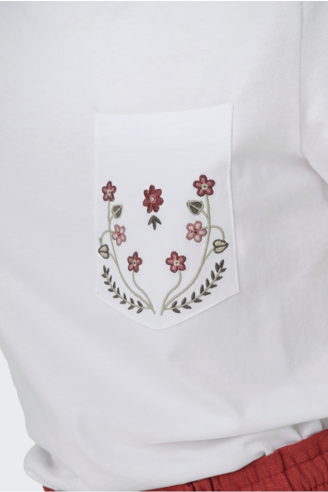 ONLPOLLY LIFE REG S/S POCKET TOP BO 15317989 Bright White/Flower wreath