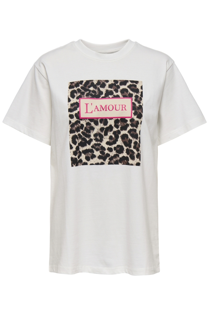 ONLFLEUR LIFE S/S TEE CS JRS 15346852 BRIGHT WHITE/LAMOUR LEO