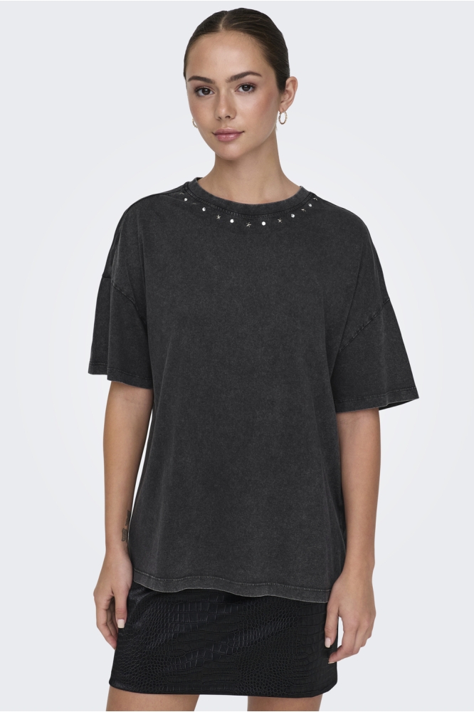 JDYCARLA S/S O-NECK STUD T-SHIRT JR 15346243 Phantom/NECKLINE