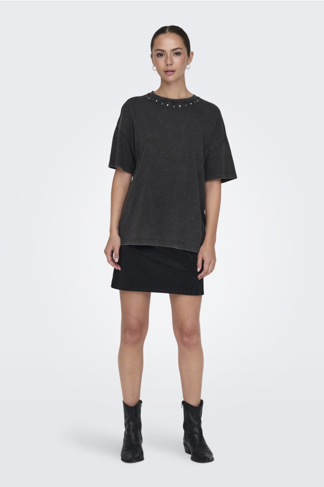 JDYCARLA S/S O-NECK STUD T-SHIRT JR 15346243 Phantom/NECKLINE