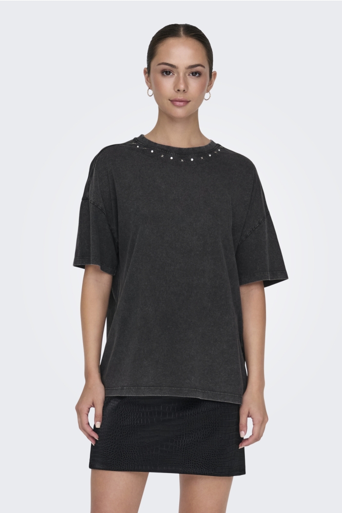 JDYCARLA S/S O-NECK STUD T-SHIRT JR 15346243 Phantom/NECKLINE