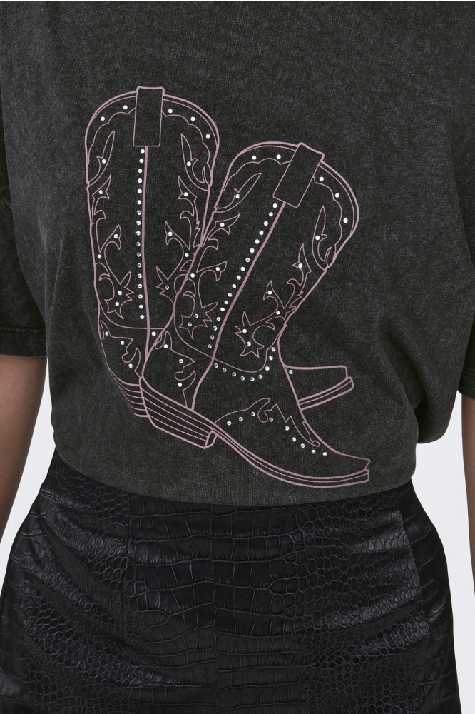 JDYCARLA S/S O-NECK STUD T-SHIRT JR 15346243 Phantom/BOOTS