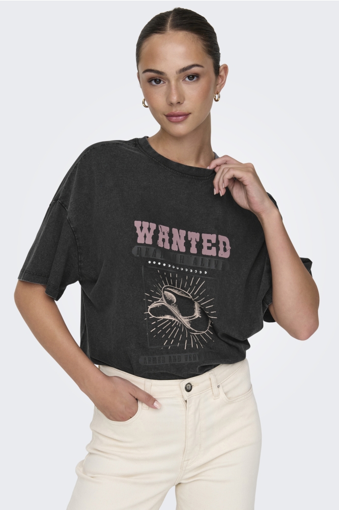 JDYCARLA S/S O-NECK STUD T-SHIRT JR 15346243 Phantom/WANTED