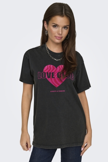 Only T-shirt ONLNINNA LIFE S/S FLEUR TOP BOX JRS 15333510 BLACK/ LOVE CLUB