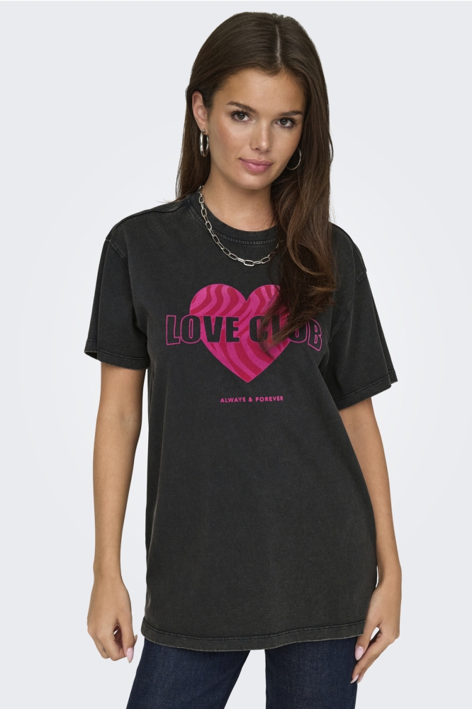 ONLNINNA LIFE S/S FLEUR TOP BOX JRS 15333510 BLACK/ LOVE CLUB