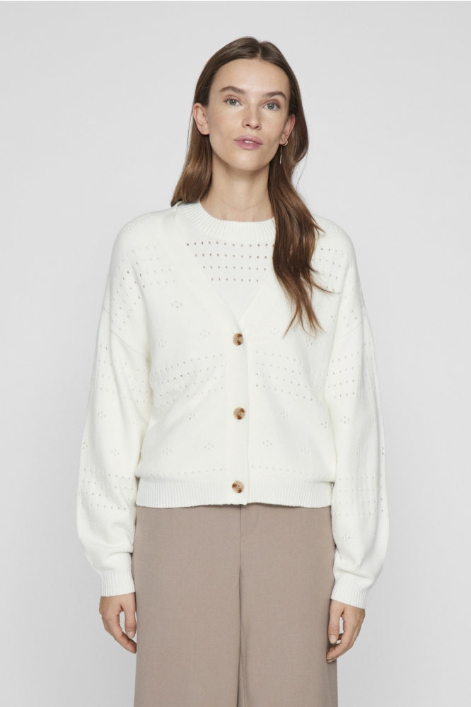 VIRIL V-NECK L/S KNIT CARDIGAN - NO 14102703 WHITE ALYSSUM