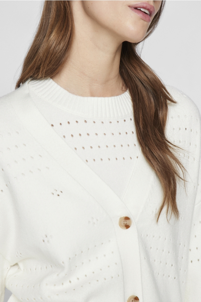 VIRIL V-NECK L/S KNIT CARDIGAN - NO 14102703 WHITE ALYSSUM