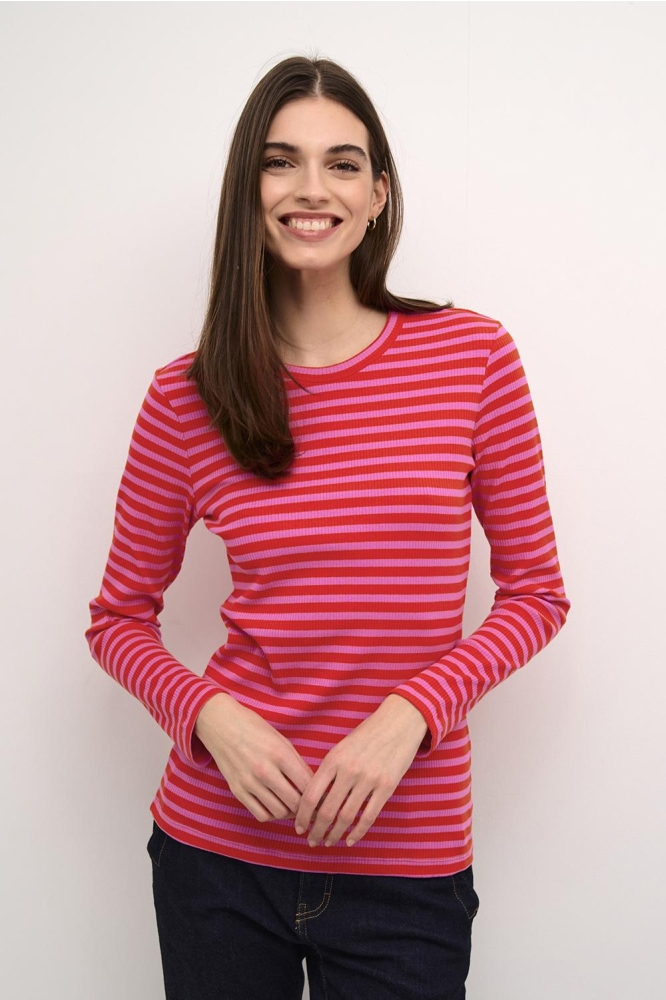 CUDOLLY LS T SHIRT 50110266 106710 FIERY RED/PHLOX PINK STRI