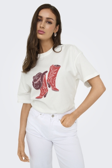 Jacqueline de Yong T-shirt JDYCARLA S/S OVERSIZE T-SHIRT JRS 15356228 Cloud Dancer/BOOTS