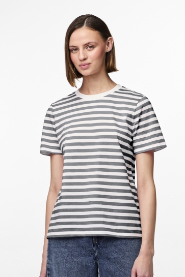 Pieces T-shirt PCRIA SS TEE STRIPES JRS NOOS BC 17146339 ULTIMATE GREY/BRIGHT WHITE