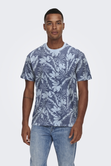 Only & Sons T-shirt ONSPERRY LIFE REG LEAF AOP SS TEE N 22025283 Vinatge Indigo/VINTAGE IN