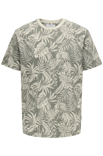 Only & Sons T-shirt ONSPERRY LIFE REG LEAF AOP SS TEE N 22025283 CASTOR GRAY/CASTOR GRA