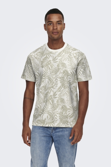 Only & Sons T-shirt ONSPERRY LIFE REG LEAF AOP SS TEE N 22025283 CLOUD DANCER/CLOUD DANC