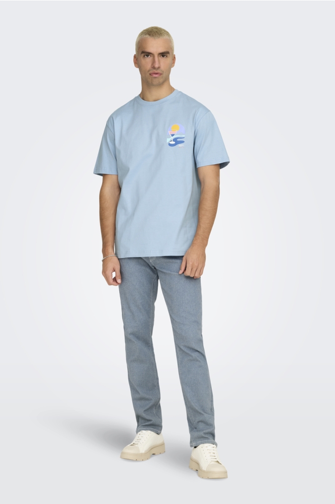 ONSPALM DAYS PRINT RLX SS TEE 22033417 POWDER BLUE/PALM DAYS