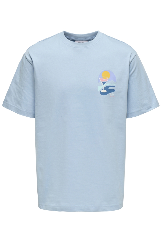 ONSPALM DAYS PRINT RLX SS TEE 22033417 POWDER BLUE/PALM DAYS