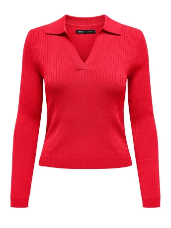 Only Trui ONLKAYA LS POLO V-NECK PULLOVER EX 15344841 RACING RED