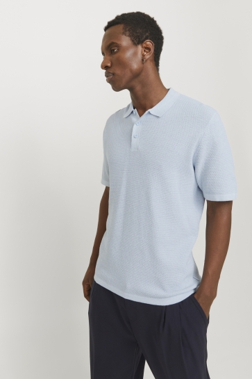 Jack & Jones Polo JJEGEORGE KNIT POLO SS SN 12268281 CHAMBRAY BLUE/CLOUD DANCER