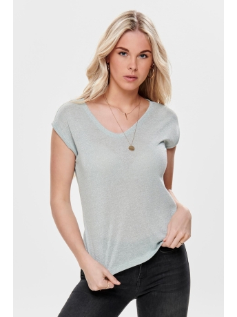 Only T-shirt onlSILVERY S/S V NECK LUREX TOP JRS 15136069 Morning Mist