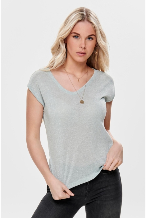 Only onlsilvery s/s v neck lurex top jrs