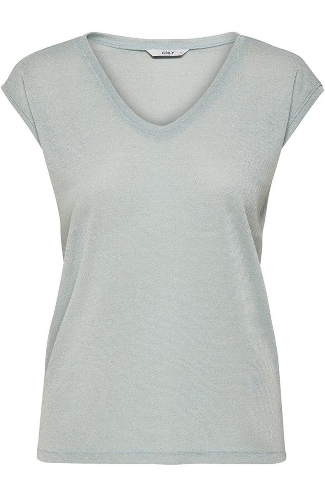 onlSILVERY S/S V NECK LUREX TOP JRS 15136069 Morning Mist