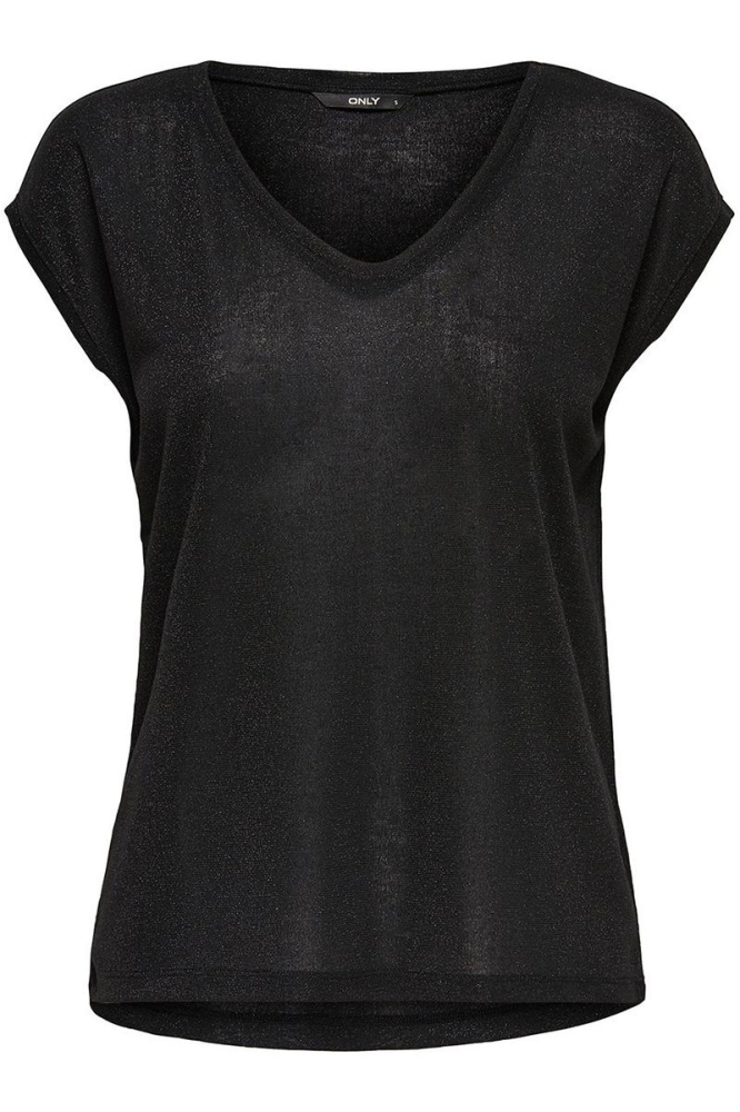 onlSILVERY S/S V NECK LUREX TOP JRS 15136069 Black