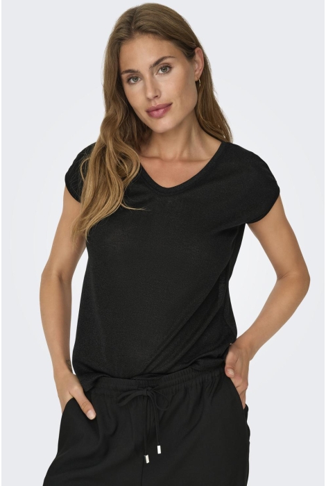 Only onlsilvery s/s v neck lurex top jrs