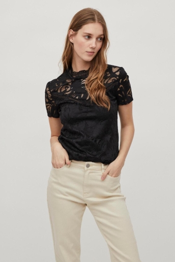 Vila T-shirt VISTASIA LACE S/S TOP - NOOS 14049852 Black