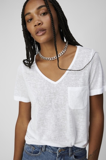 Object T-shirt OBJTESSI SLUB S/S V-NECK NOOS 23023816 White