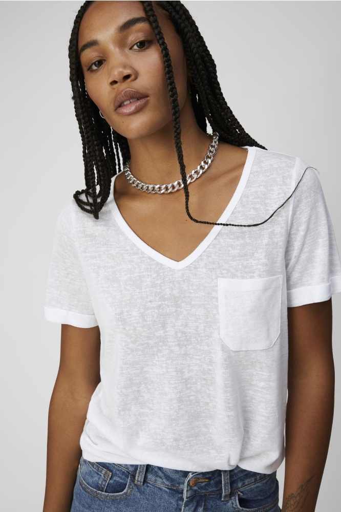 OBJTESSI SLUB S/S V-NECK NOOS 23023816 White