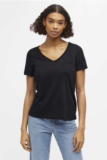 Object T-shirt OBJTESSI SLUB S/S V-NECK NOOS 23023816 BLACK