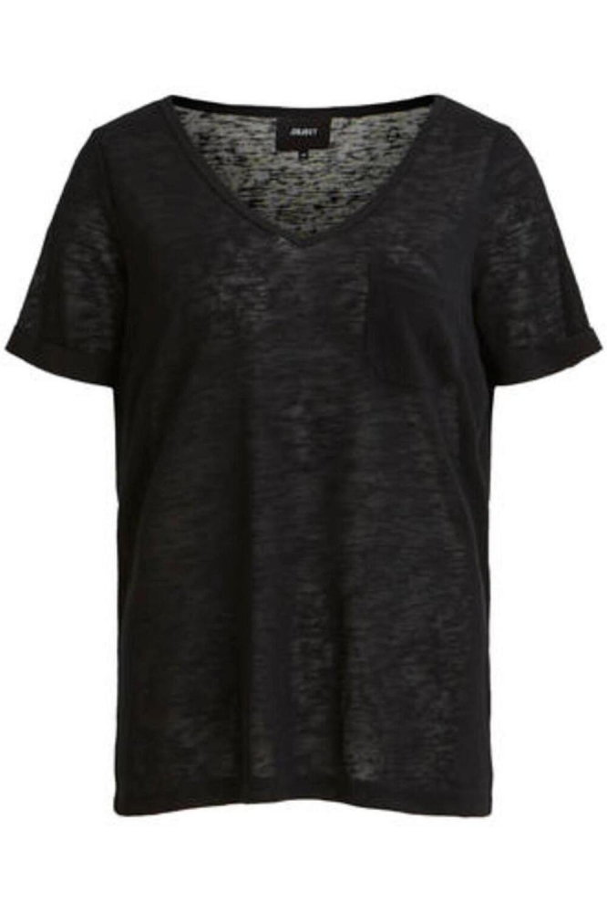 OBJTESSI SLUB S/S V-NECK NOOS 23023816 BLACK