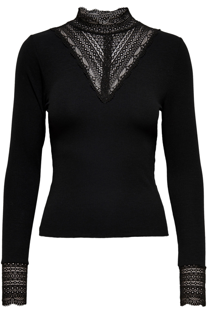 ONLTILDE L/S HIGH NECK LACE TOP JRS 15207788 Black