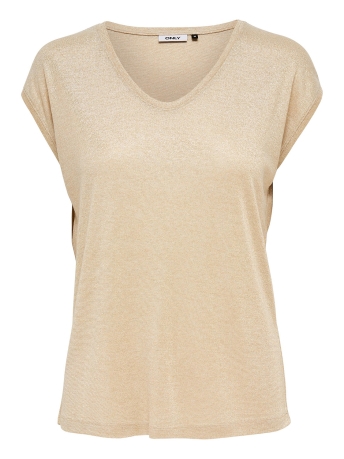 Only T-shirt ONLSILVERY S/S V NECK LUREX TOP JRS 15136069 GOLD COLOUR