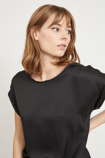 Vila T-shirt VIELLETTE S/S SATIN TOP/SU - NOOS 14059563 Black