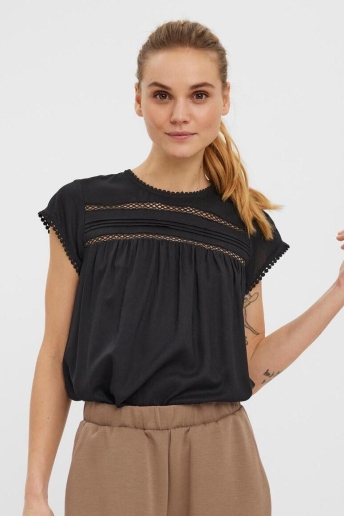 Vero Moda T-shirt VMDEBBIE PLEAT S/L TOP GA NOOS 10247943 BLACK