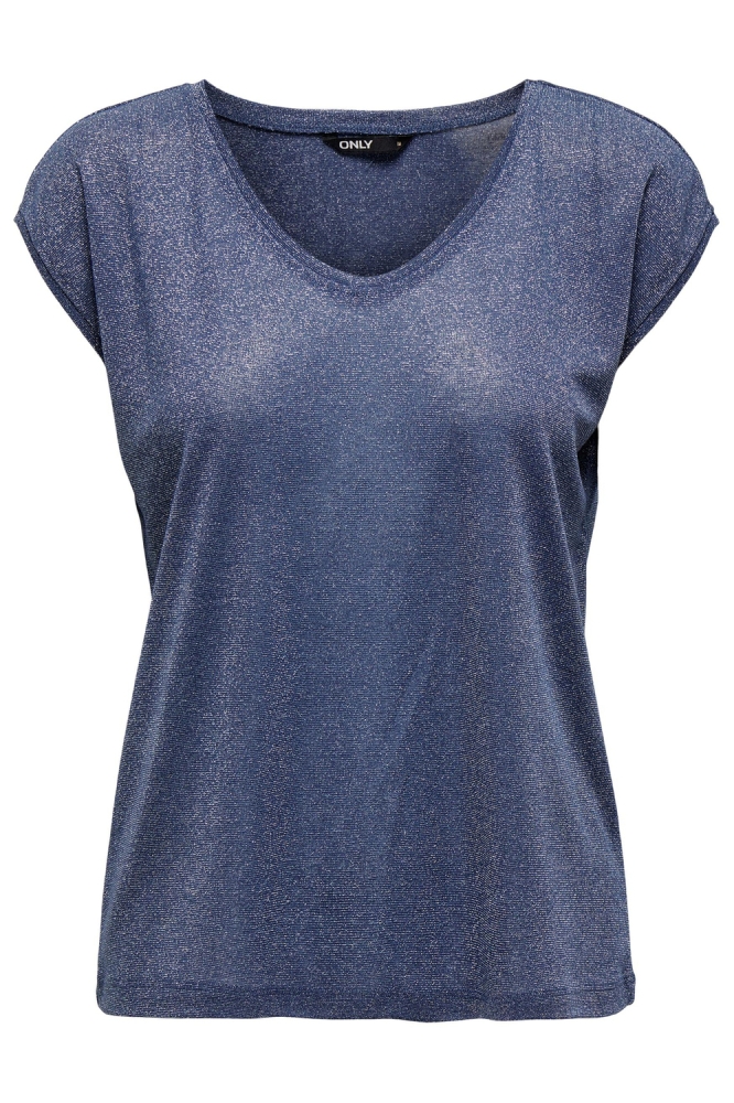 ONLSILVERY S/S V NECK LUREX TOP JRS 15136069 VINTAGE INDIGO