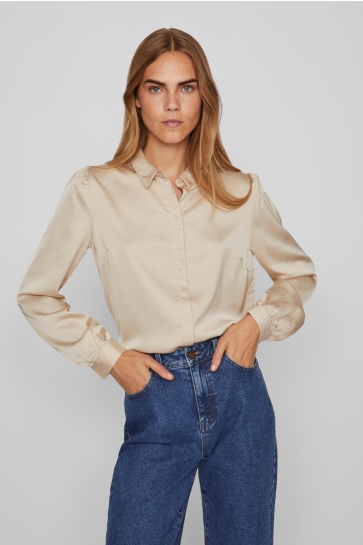 Vila Blouse VIELLETTE SATIN L/S SHIRT - NOOS 14063320 CEMENT