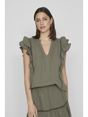 Vila Top VITOVAN S/S FLOUNCE TOP 14093835 DUSTY OLIVE