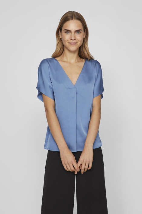 Vila viellette v-neck s/s satin top - no