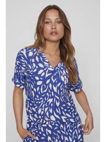 Vila Blouse VILAYA BEA V-NECK S/S TOP/DFS 14097538 MAZARINE BLUE/BEA EGGNOG