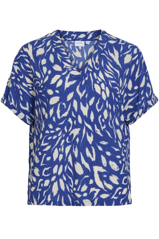 VILAYA BEA V-NECK S/S TOP/DFS 14097538 MAZARINE BLUE/BEA EGGNOG