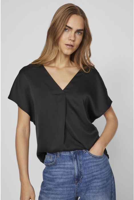 Vila viellette v-neck s/s satin top - no