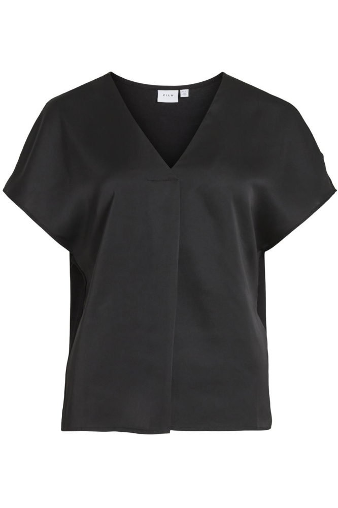 VIELLETTE V-NECK S/S SATIN TOP - NO 14089239 BLACK