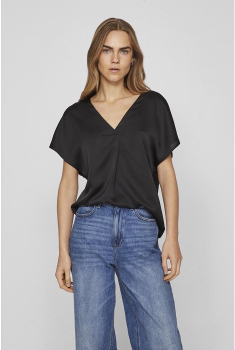 Vila viellette v-neck s/s satin top - no