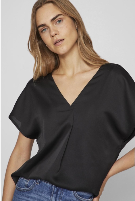 Vila viellette v-neck s/s satin top - no